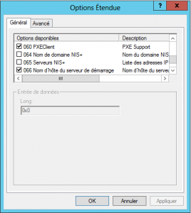 Option PXE du serveur DHCP